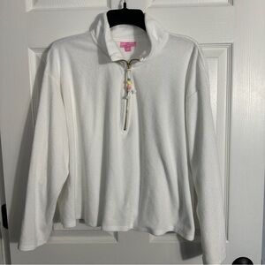 Stoney Clover for Target sz 1X white terrycloth crop sweater, 1/4 zip